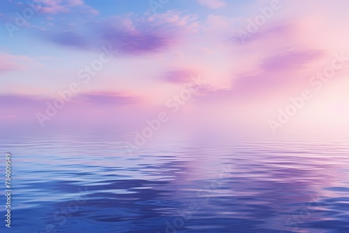 A serene seascape at dawn, featuring a gradient sky transitioning from deep blue to soft lavender, reflecting on calm waters.