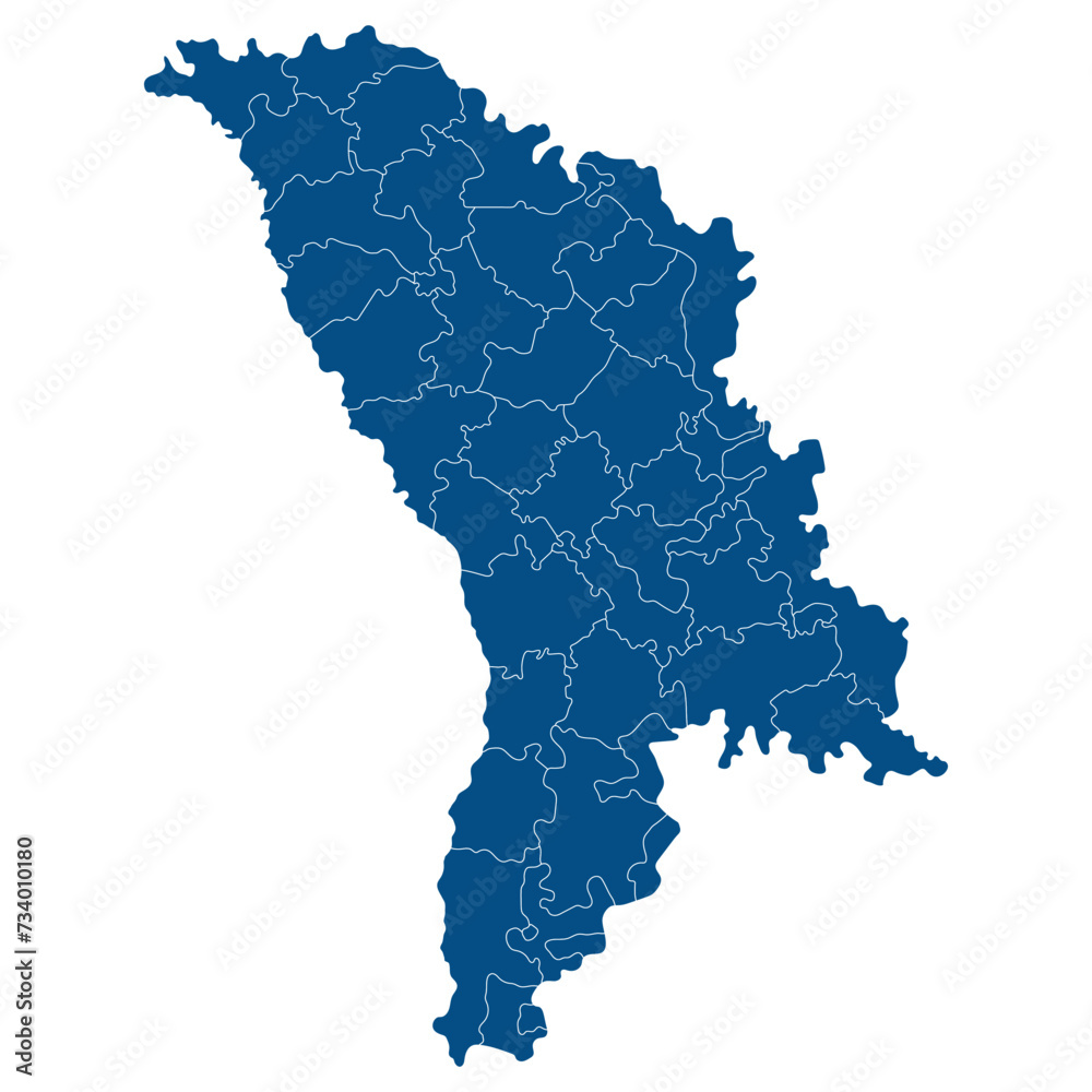 Moldova map. Map of Moldova in administrative provinces in blue color