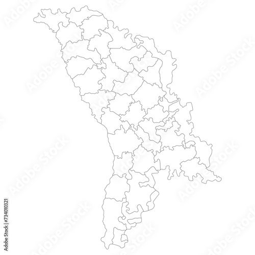 Moldova map. Map of Moldova in administrative provinces in white color