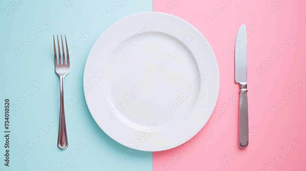 Place setting with plate, knife and fork Place setting with plate, knife and fork