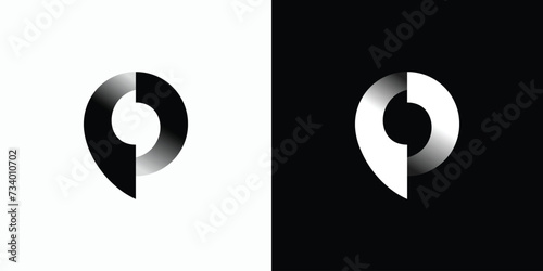 Vector logo design illustration of circle location pin shape with three-dimensional effect.