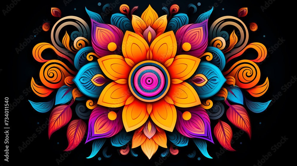 Intricate mandala with numerous vibrant patterns Intricate mandala with numerous vibrant patterns