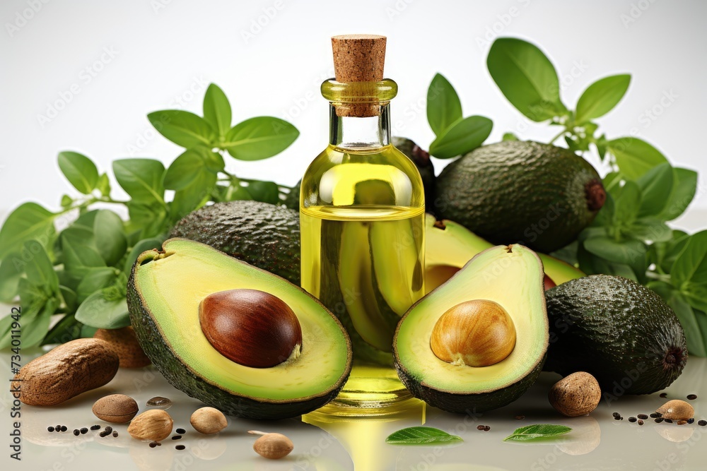 avocado oil extract with isolated kitchen table professional advertising food photography avocado oil extract with isolated kitchen table professional advertising food photography
