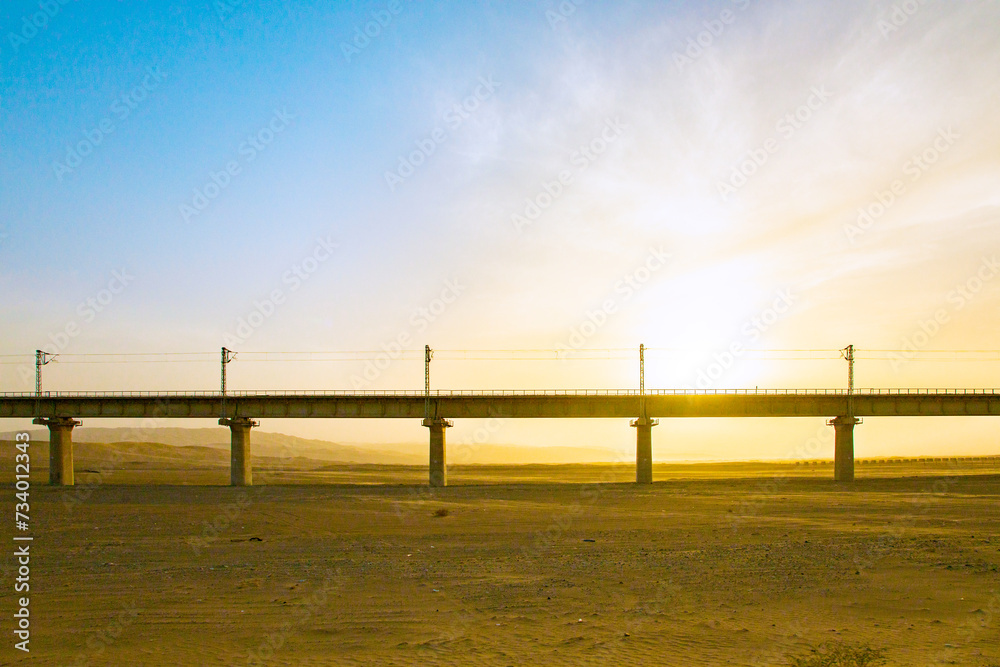 Jiuquan City, Gansu Province-Railway tracks under the sunset Jiuquan City, Gansu Province-Railway tracks under the sunset