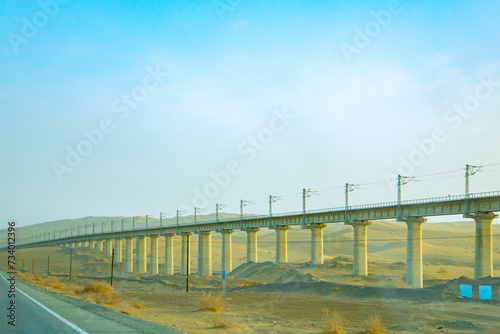 Jiuquan City, Gansu Province-Railway tracks under the sunset