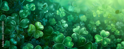 St patricks day banner. Frame with lucky clover leaves on green background with copy space. St. Patrick's day concept. Shamrocks Irish holiday symbol. Templates for celebration, ads, greeting card