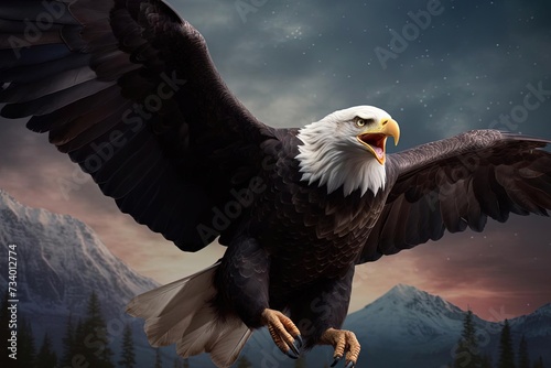 Bald Eagle: Flying in the Sky - Detailed Matte Painting