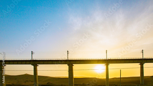 Jiuquan City, Gansu Province-Railway tracks under the sunset