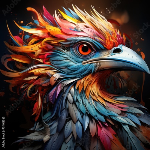 Blacklight painting-style eagle, eagle pop art illustration photo