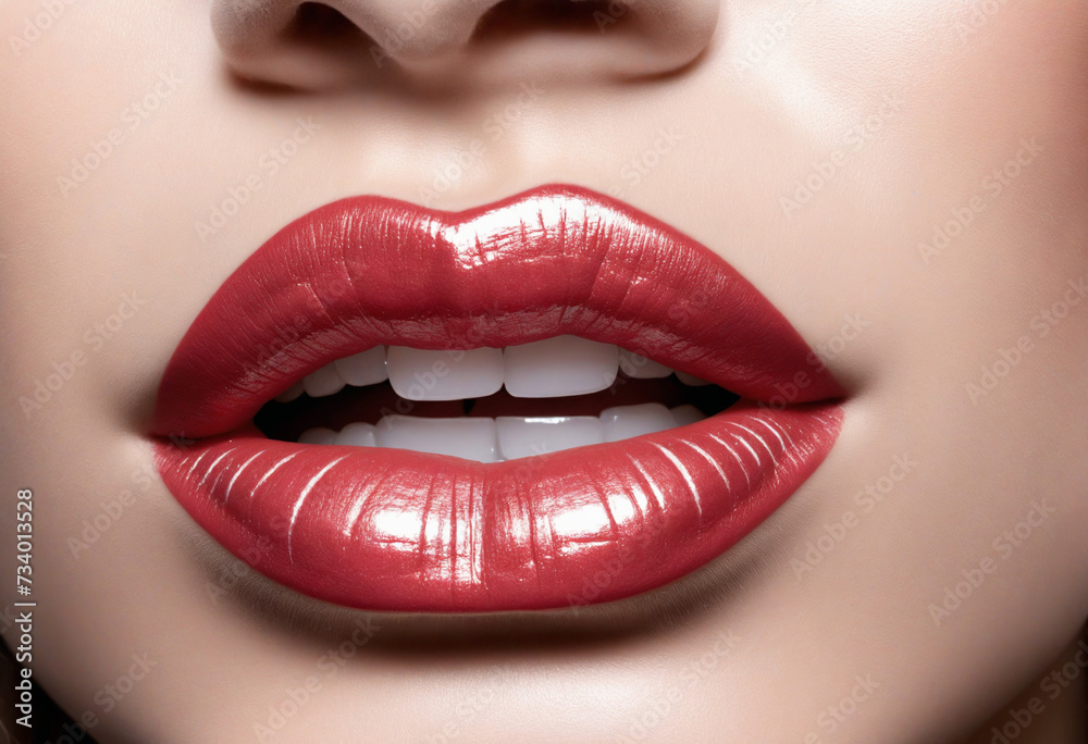 Glamorous lipstick on sultry lips against transparent white backdrop Glamorous lipstick on sultry lips against transparent white backdrop