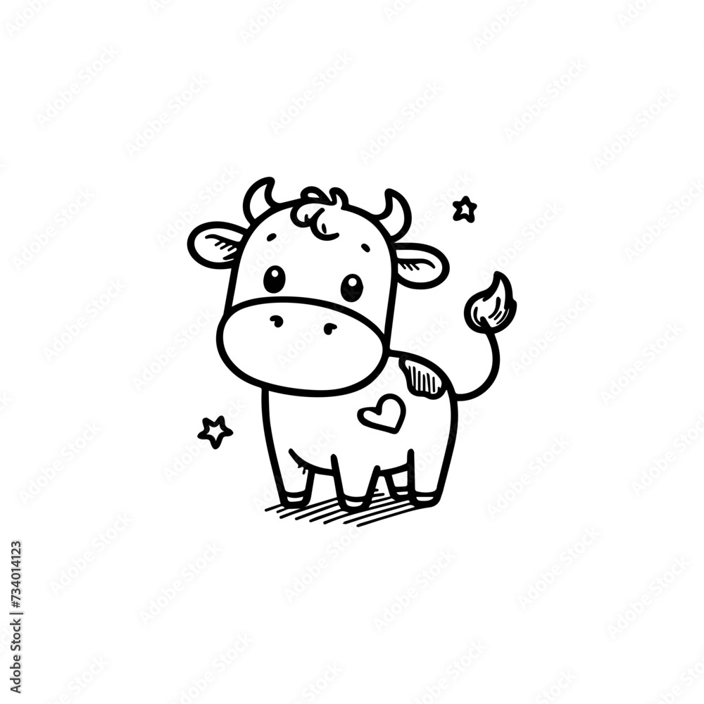 Fototapeta premium Cow Hand draw Cute Animal Icon