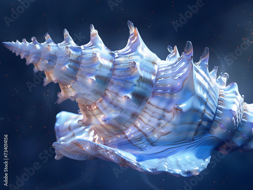 Pearlescent Conch Shell on Dark Blue Backdrop – Symbol of Serenity and Ocean Mystery | Concept of Marine Beauty, Tranquility in Nature