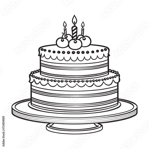 Cake outline coloring page illustration for children and adult © Shapla