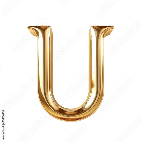 U in the style of Gold shiny and luxurious, PNG image, transparent background.