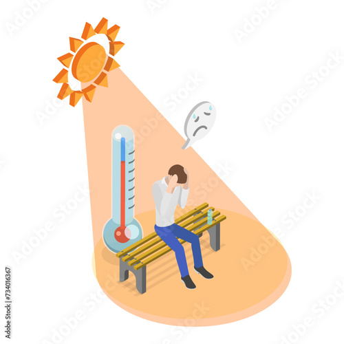 3D Isometric Flat Vector Illustration of Heatstroke, Sun Overheating and Dehydration. Item 4