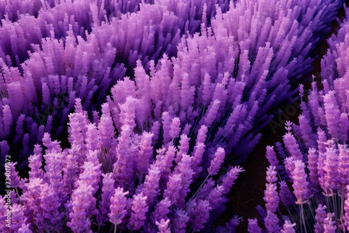 A top-down perspective of a field of lavender  the purple blooms creating a soothing atmosphere for your message.