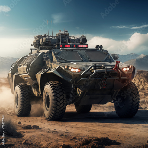 Modern special off-road multi-purpose armored vehicle. Army. Ai generated.