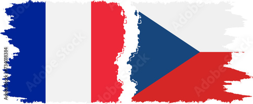 Czech and France grunge flags connection vector