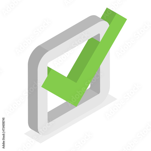 3D Isometric Flat Vector Set of Approved Checkmarks, Premium Quality Mark, Mission Accomplished. Item 2