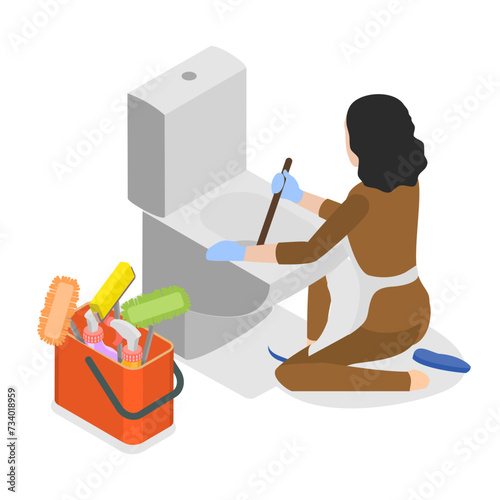 3D Isometric Flat Vector Illustration of Hotel Housekeeping, Hostel Establishment Services. Item 2