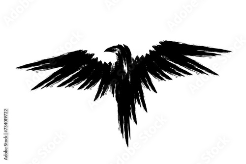 silhouette of a black raven or crow with wings hand drawn vector illustration isolated on white background