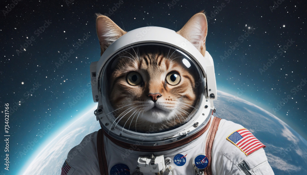 Amusing feline astronaut exploring outer space Amusing feline astronaut exploring outer space