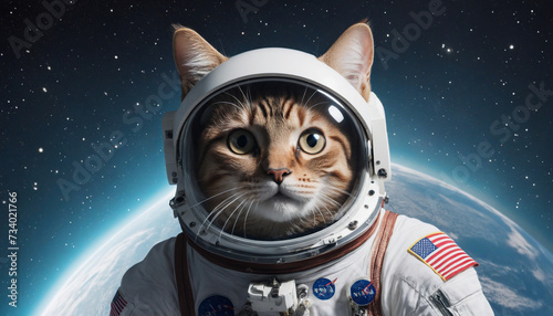 Amusing feline astronaut exploring outer space