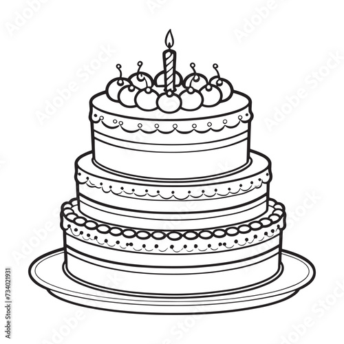 Cake outline coloring page illustration for children and adult © Shapla