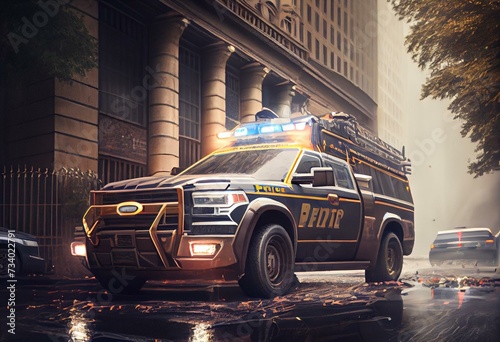 Police pick-up Truck Vehicle, Lightning electric. Police Responder OPP HSD. FBI pickup undercover police car NYPD, New York Special Transport Vehicle, Expedition SSV. Ai Generative. Generative AI photo