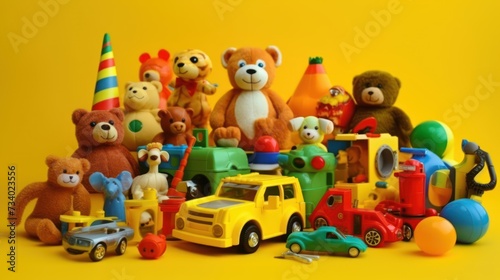 A lot of children s toys. Multicolored children s toys are boxed. Many different bright children s toys.