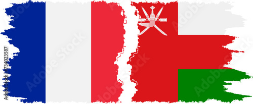 Oman and France grunge flags connection vector