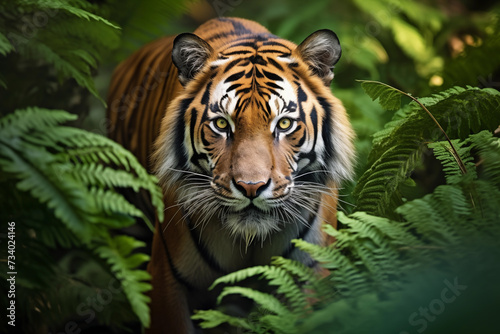 Close-up portrait of a Sumatran tiger Panthera tigris altaica in its natural habitat © Татьяна Евдокимова