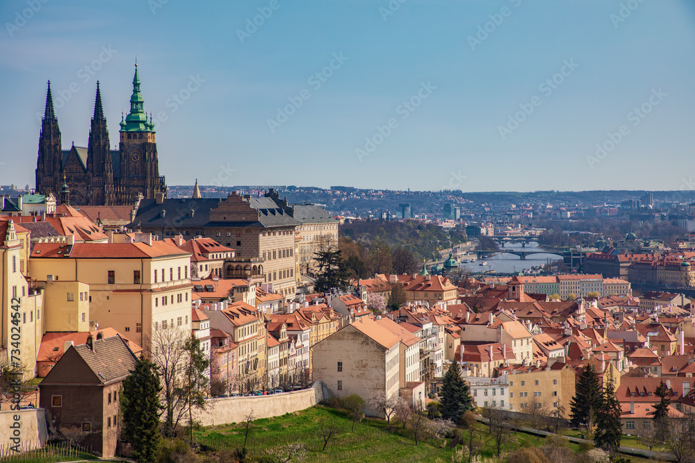 Beautiful skyline of Prague on a sunny day in Czech Republic