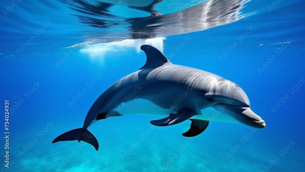 Fototapeta premium the dolphin jumps out of the water