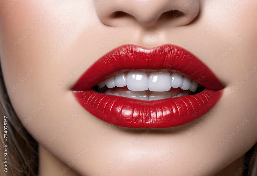 Stunning red lips with glamorous blush lipstick against white background Stunning red lips with glamorous blush lipstick against white background