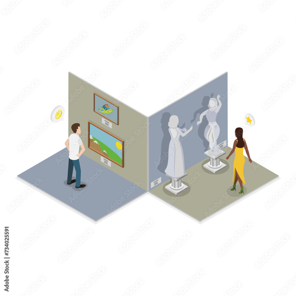 3D Isometric Flat Vector Illustration of Arts And Paleontology Museum, Gallery Exhibition. Item 4 3D Isometric Flat Vector Illustration of Arts And Paleontology Museum, Gallery Exhibition. Item 4