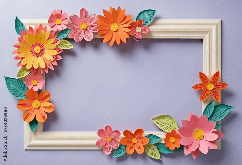 Handmade floral paper frame with clear center for decoration. Handmade floral paper frame with clear center for decoration.