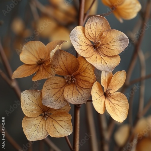 Dry brown hydrangea flower. Floral background