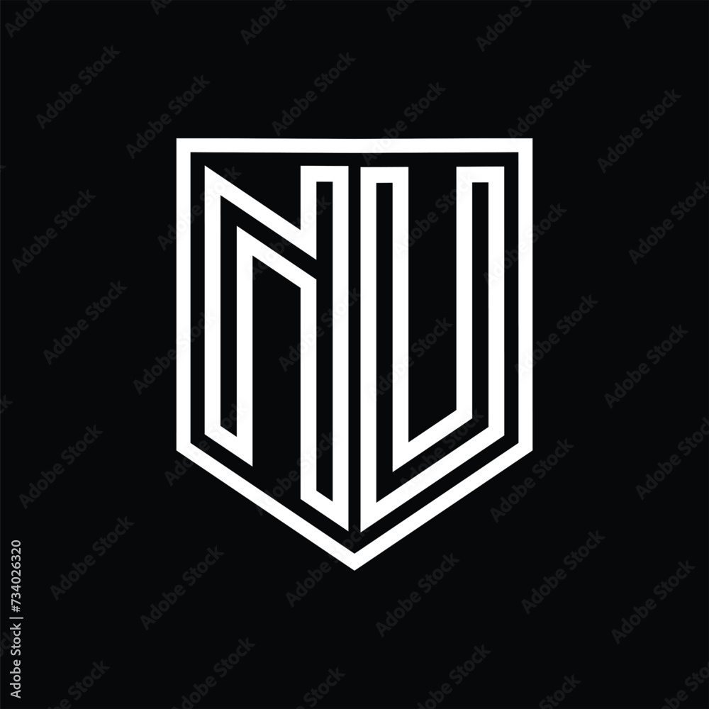 NU Letter Logo monogram shield geometric line inside shield isolated style design NU Letter Logo monogram shield geometric line inside shield isolated style design