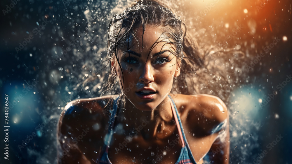 Beautiful sexy woman in wet sportswear with water splashes Beautiful sexy woman in wet sportswear with water splashes
