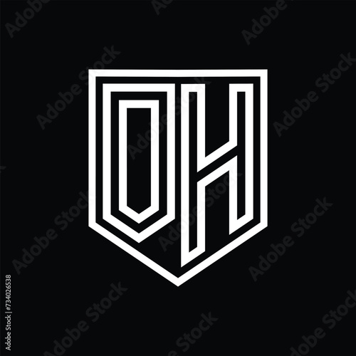 OH Letter Logo monogram shield geometric line inside shield isolated style design