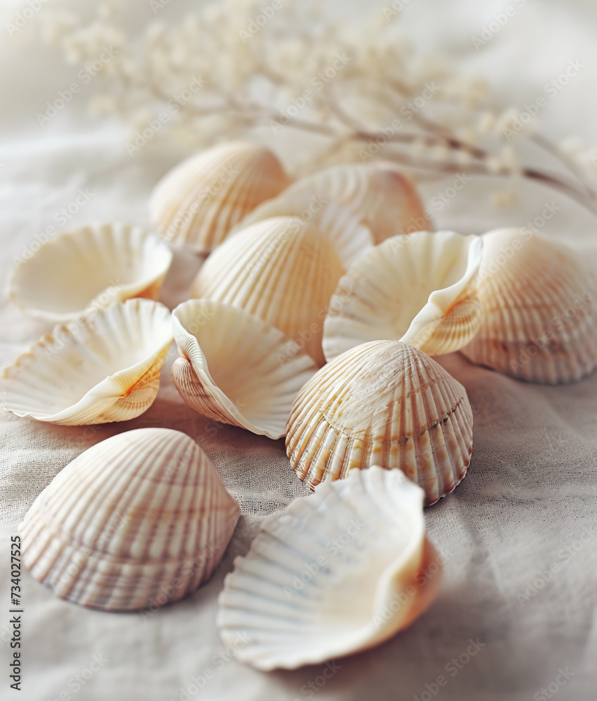 Seashells on table