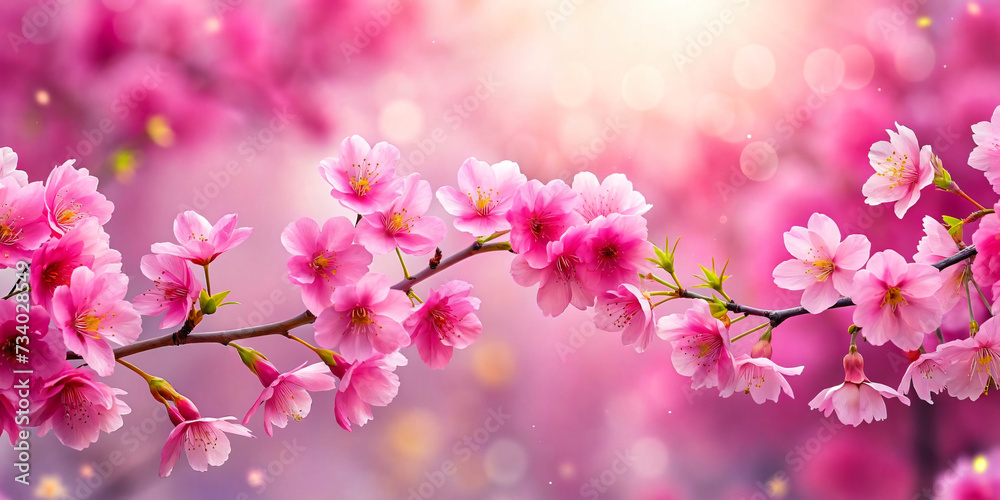 Pink cherry blossoms bloom in spring, adding beauty to nature's floral display