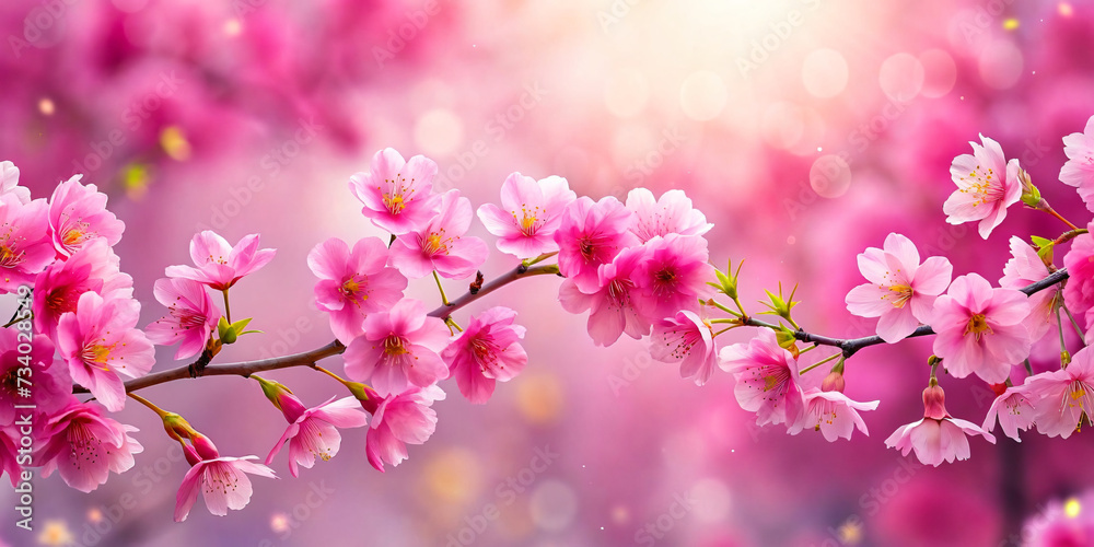 Pink cherry blossoms bloom in spring, adding beauty to nature's floral display Pink cherry blossoms bloom in spring, adding beauty to nature's floral display