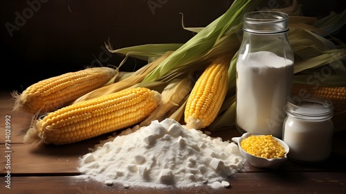 corn starch on the table, next to the corn cobs 