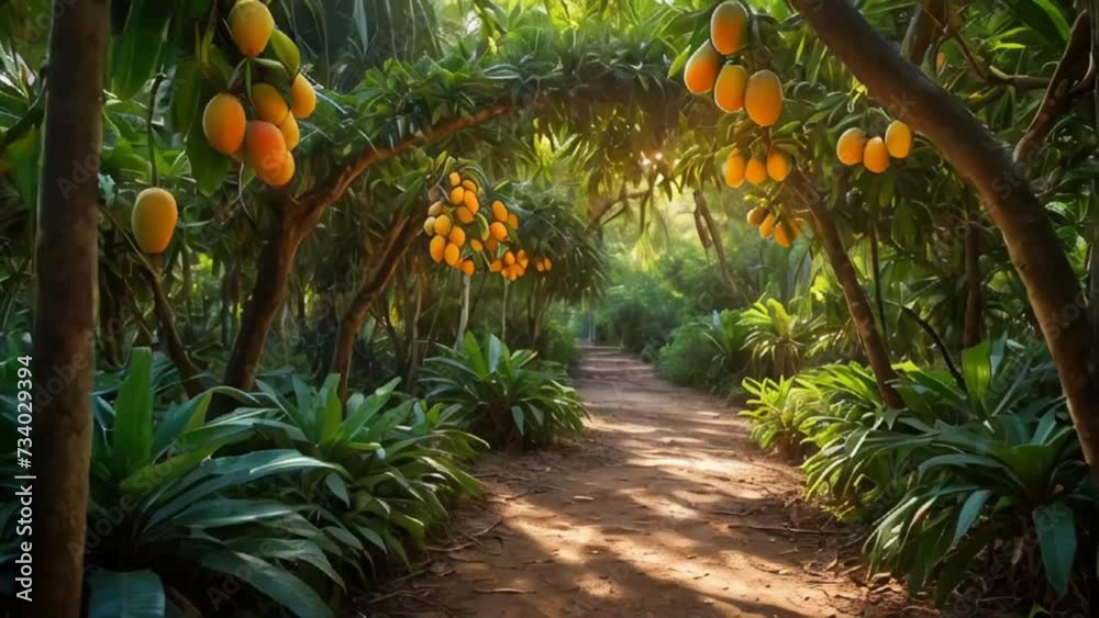 Beautiful alley with mango trees in the garden