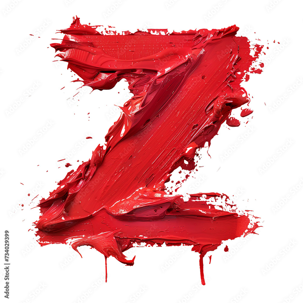 Z in the style of red paint smooth and red, PNG image, transparent background. - obrazy, fototapety, plakaty 