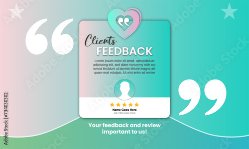 Client review or customer rating testimonial social media post design service feedback concept 