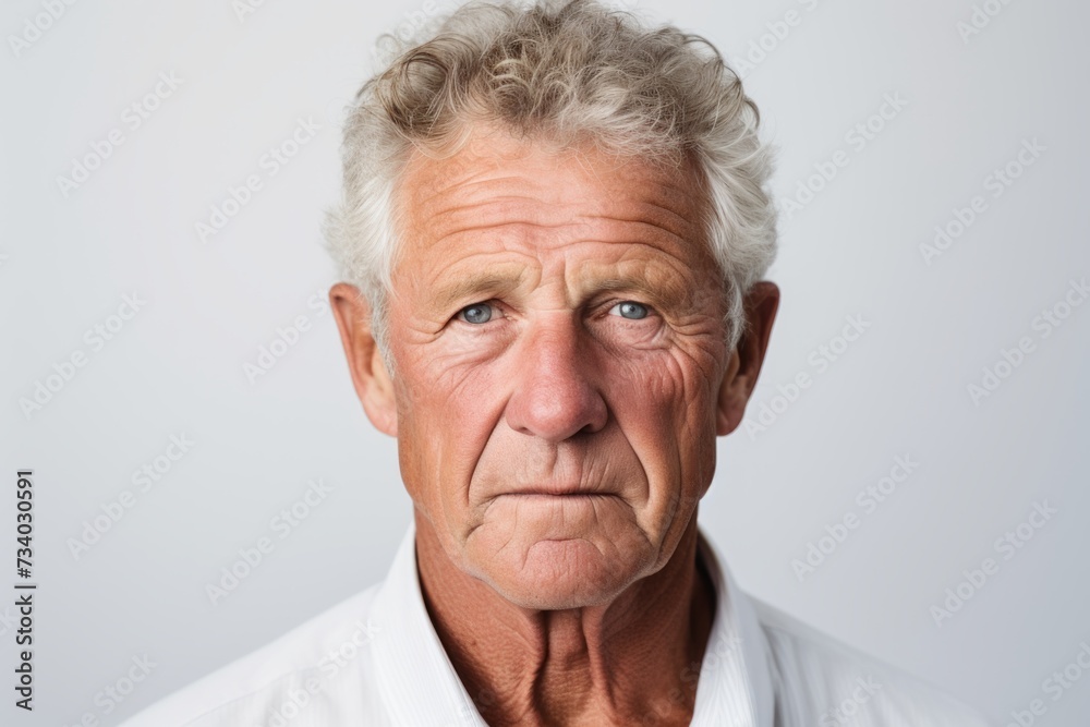 Portrait of a senior man with grey hair in a white shirt