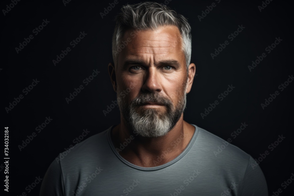 Portrait of a handsome mature man with grey beard and mustache.